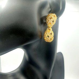 Christian Dior Signed Vintage Rhinestone Earrings 14kt post  2.25" Dangle pierce